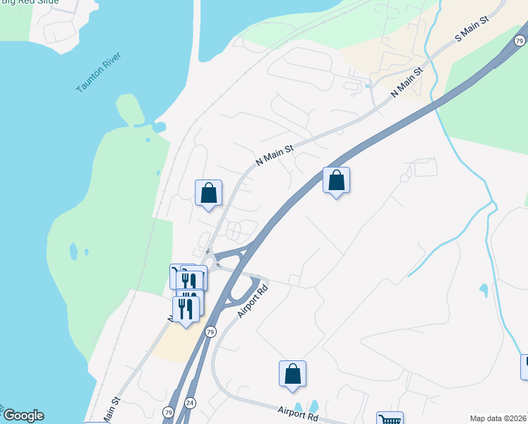 map of restaurants, bars, coffee shops, grocery stores, and more near 78 Apple Creek Lane in Fall River