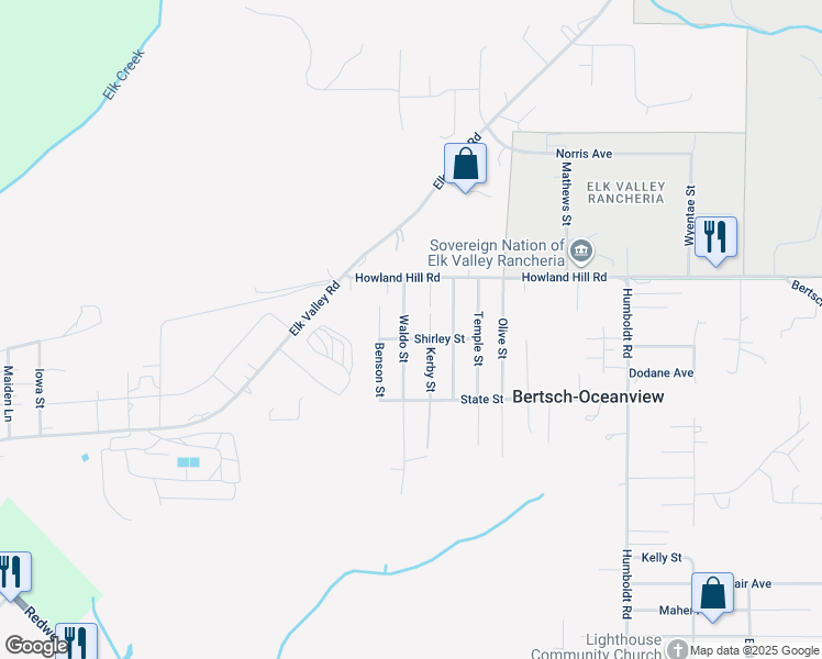 map of restaurants, bars, coffee shops, grocery stores, and more near 134 Waldo Street in Crescent City