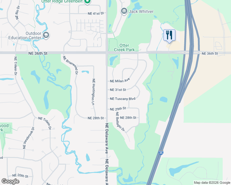 map of restaurants, bars, coffee shops, grocery stores, and more near 1105 Northeast 31st Street in Ankeny