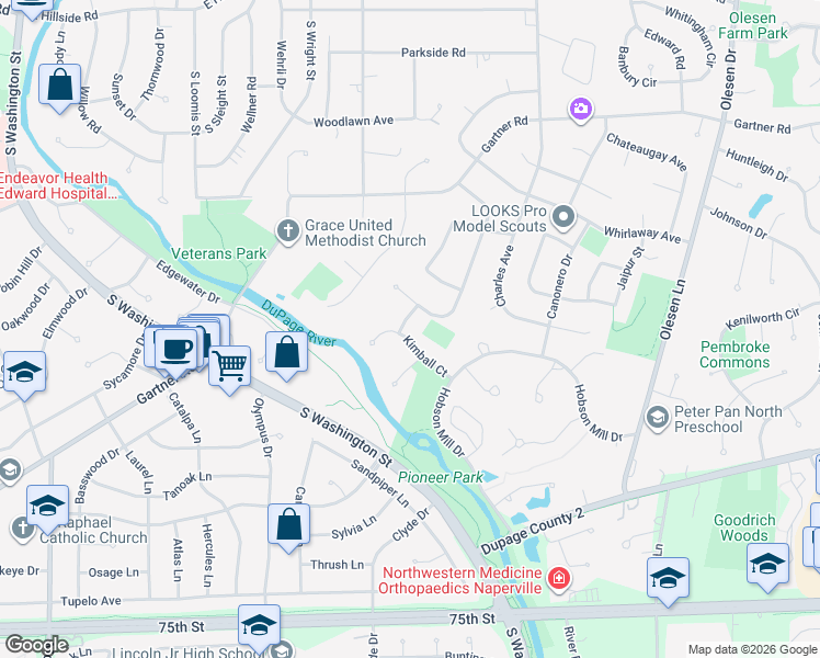 map of restaurants, bars, coffee shops, grocery stores, and more near 399 Nashua Drive in Naperville