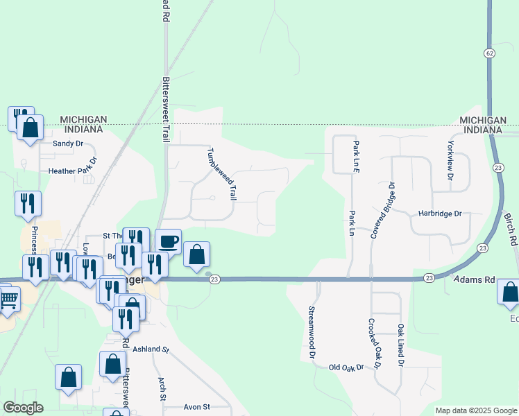 map of restaurants, bars, coffee shops, grocery stores, and more near 12100 Buffalo Trail in Granger
