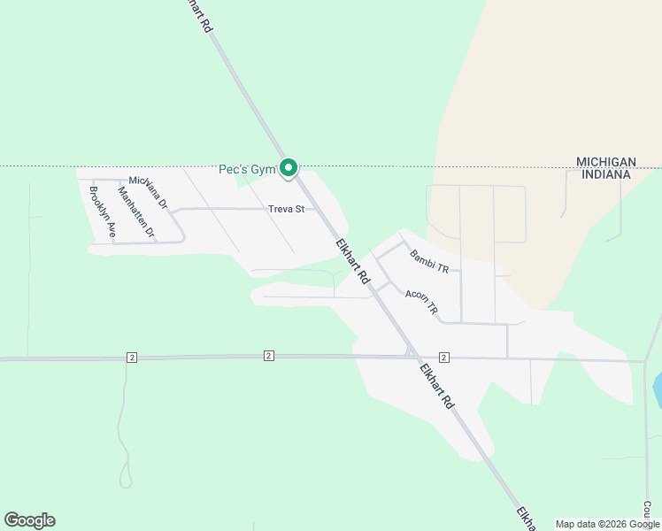 map of restaurants, bars, coffee shops, grocery stores, and more near 50599-50769 Elkhart Road in Elkhart