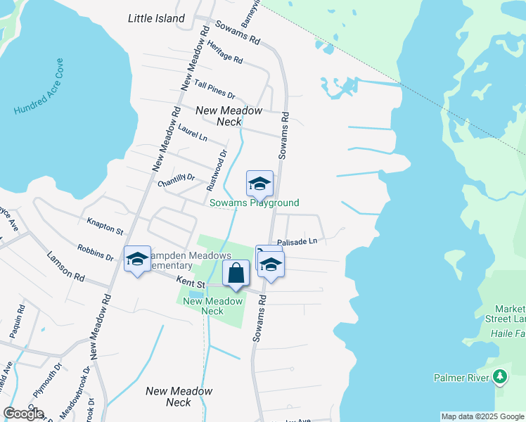 map of restaurants, bars, coffee shops, grocery stores, and more near 364 Sowams Road in Barrington