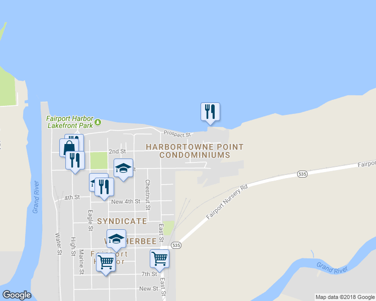 map of restaurants, bars, coffee shops, grocery stores, and more near 908 2nd Street in Painesville