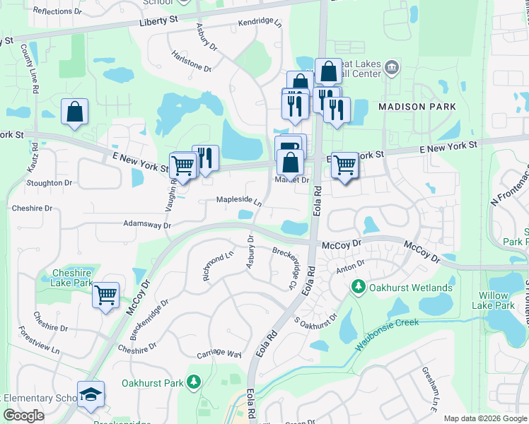 map of restaurants, bars, coffee shops, grocery stores, and more near 232 Goldenwood Court in Aurora