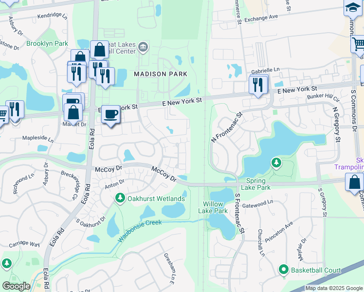map of restaurants, bars, coffee shops, grocery stores, and more near 159 Braxton Lane in Aurora