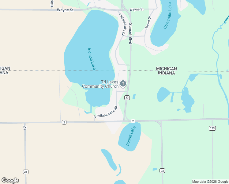 map of restaurants, bars, coffee shops, grocery stores, and more near 50697 East Indiana Lake Road in Bristol