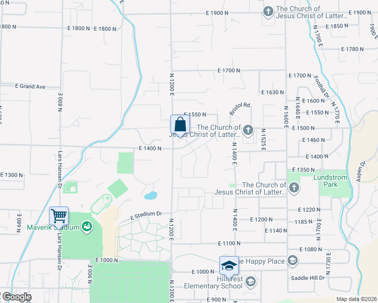 map of restaurants, bars, coffee shops, grocery stores, and more near 1241 East Talmage Lane in Logan