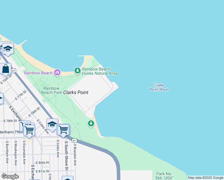 map of restaurants, bars, coffee shops, grocery stores, and more near 7801 South Farragut Drive in Chicago