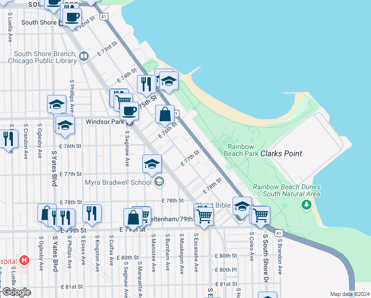 map of restaurants, bars, coffee shops, grocery stores, and more near in Chicago