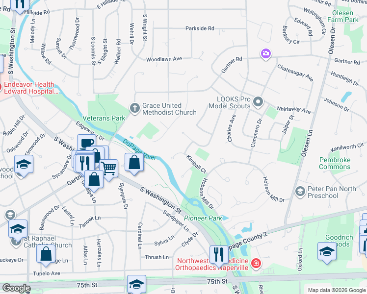 map of restaurants, bars, coffee shops, grocery stores, and more near 399 Nashua Drive in Naperville