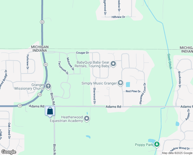 map of restaurants, bars, coffee shops, grocery stores, and more near 50701 Sherwood Drive in Granger