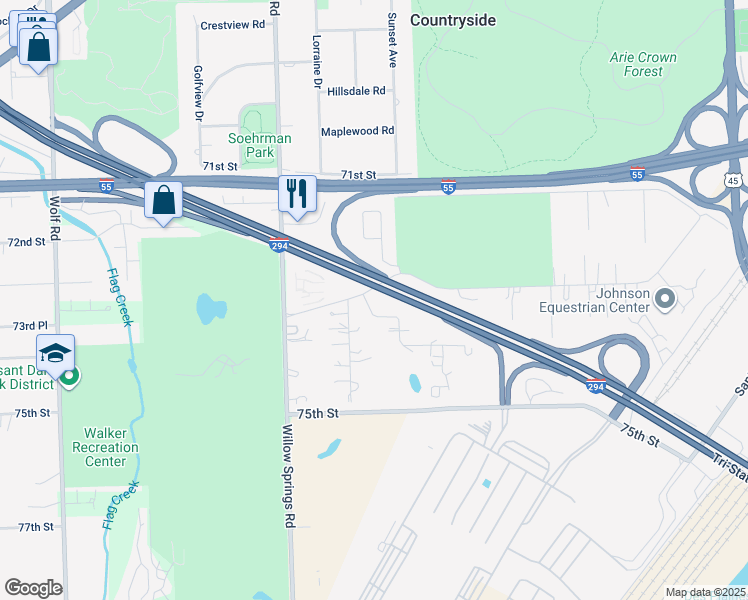 map of restaurants, bars, coffee shops, grocery stores, and more near 10625 5th Avenue Cutoff in Countryside