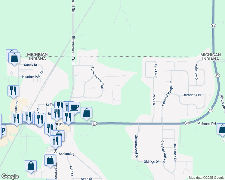 map of restaurants, bars, coffee shops, grocery stores, and more near 12100 Buffalo Trail in Granger