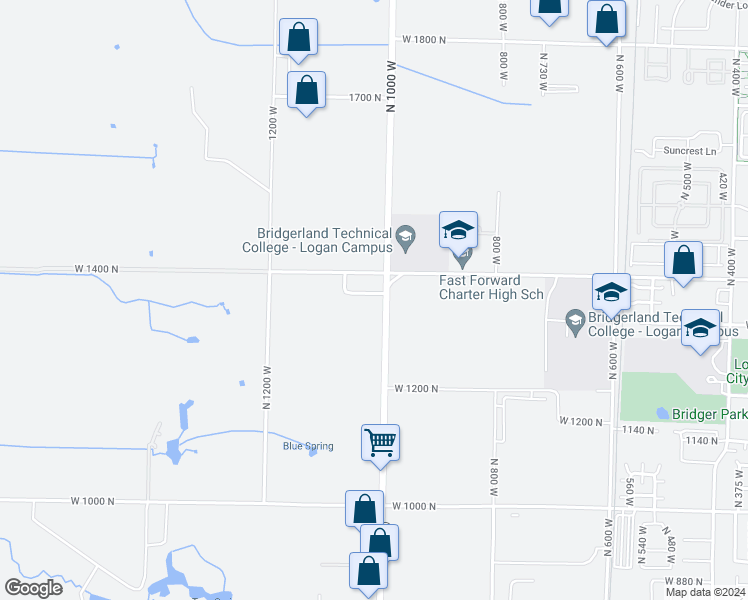 map of restaurants, bars, coffee shops, grocery stores, and more near 1034 1380 North in Logan