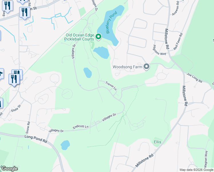 map of restaurants, bars, coffee shops, grocery stores, and more near 73 Trevor Lane in Brewster