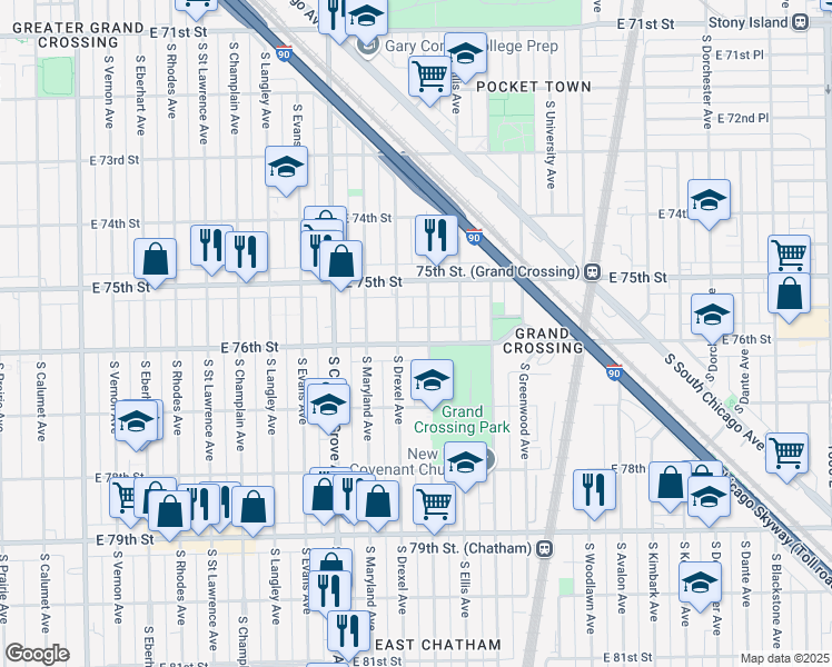 map of restaurants, bars, coffee shops, grocery stores, and more near in Chicago