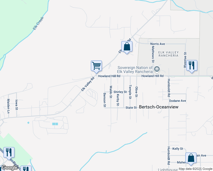 map of restaurants, bars, coffee shops, grocery stores, and more near 134 Waldo Street in Crescent City