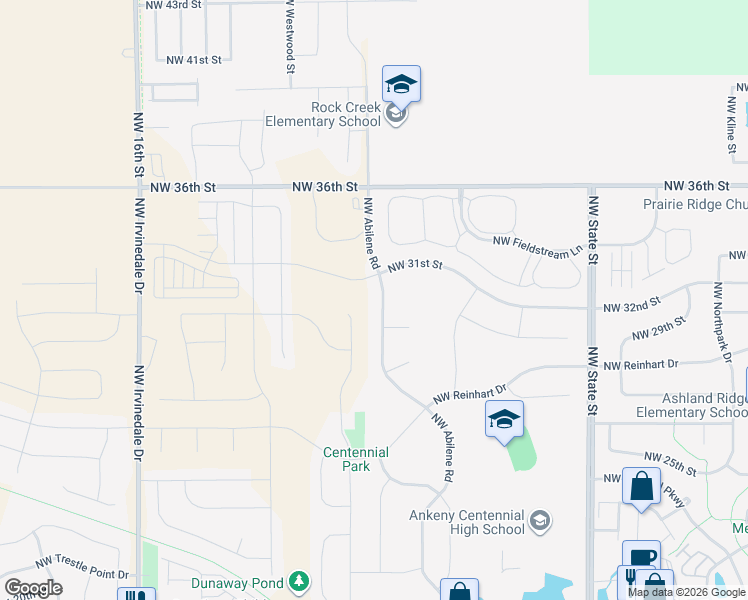 map of restaurants, bars, coffee shops, grocery stores, and more near 3018 Northwest Abilene Road in Ankeny