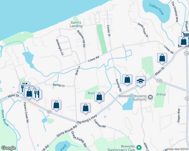 map of restaurants, bars, coffee shops, grocery stores, and more near 77 Fiddlers Lane in Brewster