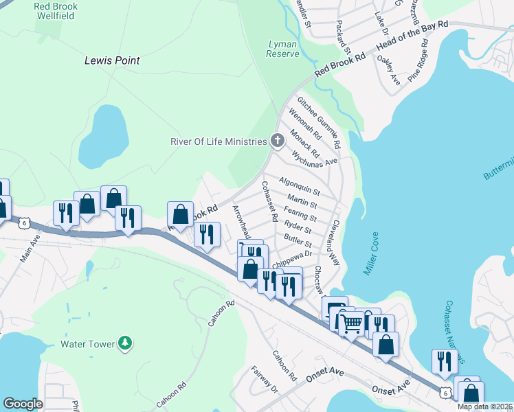 map of restaurants, bars, coffee shops, grocery stores, and more near 81 Fearing Street in Wareham