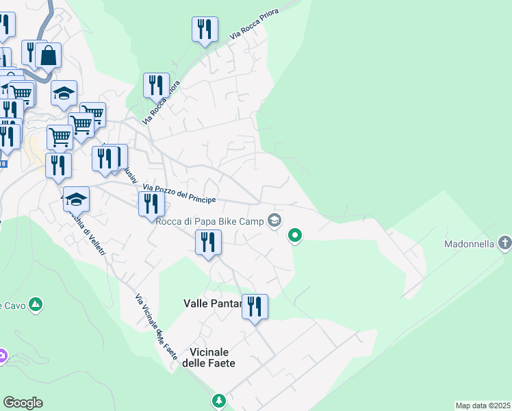 map of restaurants, bars, coffee shops, grocery stores, and more near 88 Via Pozzo del Principe in Rocca di Papa