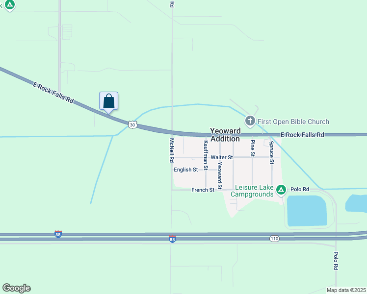 map of restaurants, bars, coffee shops, grocery stores, and more near 1608 East Rock Falls Road in Rock Falls