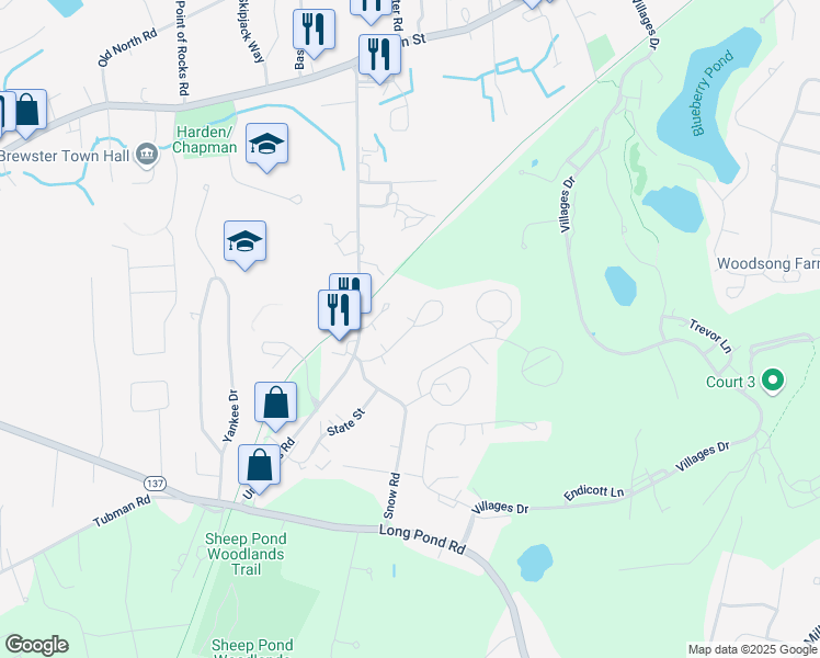 map of restaurants, bars, coffee shops, grocery stores, and more near 108 Woodview Drive in Brewster