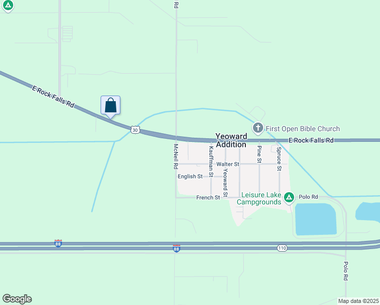 map of restaurants, bars, coffee shops, grocery stores, and more near 1608 East Rock Falls Road in Rock Falls