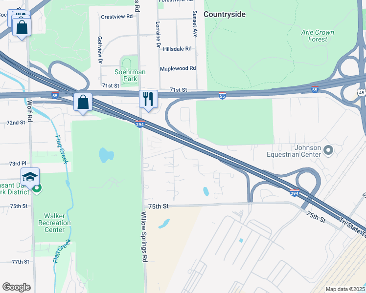 map of restaurants, bars, coffee shops, grocery stores, and more near 10625 5th Avenue Cutoff in Countryside