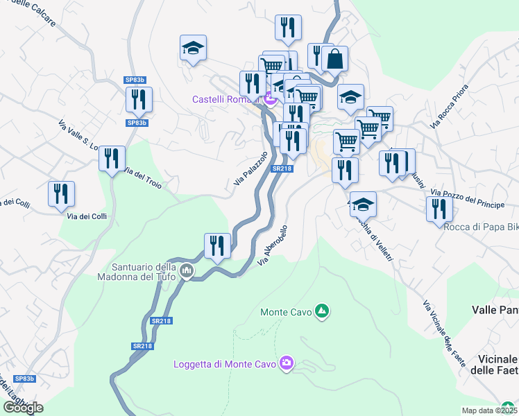 map of restaurants, bars, coffee shops, grocery stores, and more near 133 Via Roma in Rocca di Papa
