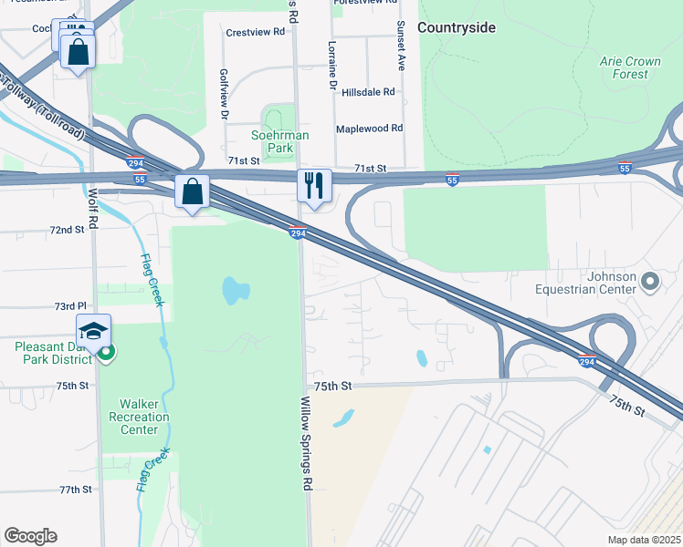map of restaurants, bars, coffee shops, grocery stores, and more near 10711 5th Avenue Cutoff in Countryside