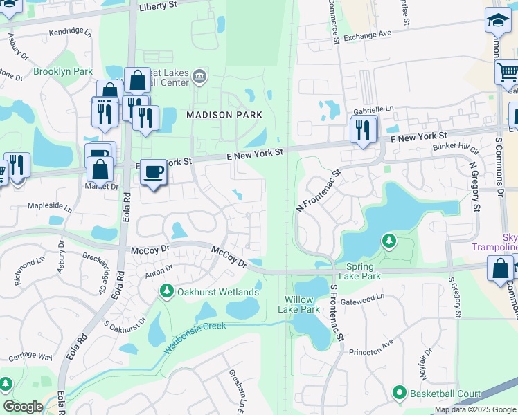 map of restaurants, bars, coffee shops, grocery stores, and more near 159 Braxton Lane in Aurora