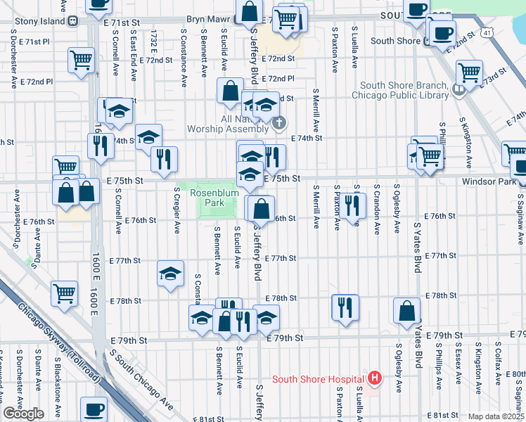 map of restaurants, bars, coffee shops, grocery stores, and more near in Chicago