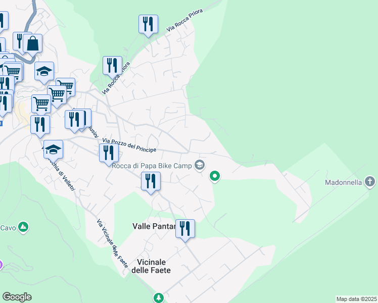 map of restaurants, bars, coffee shops, grocery stores, and more near 88 Via Pozzo del Principe in Rocca di Papa