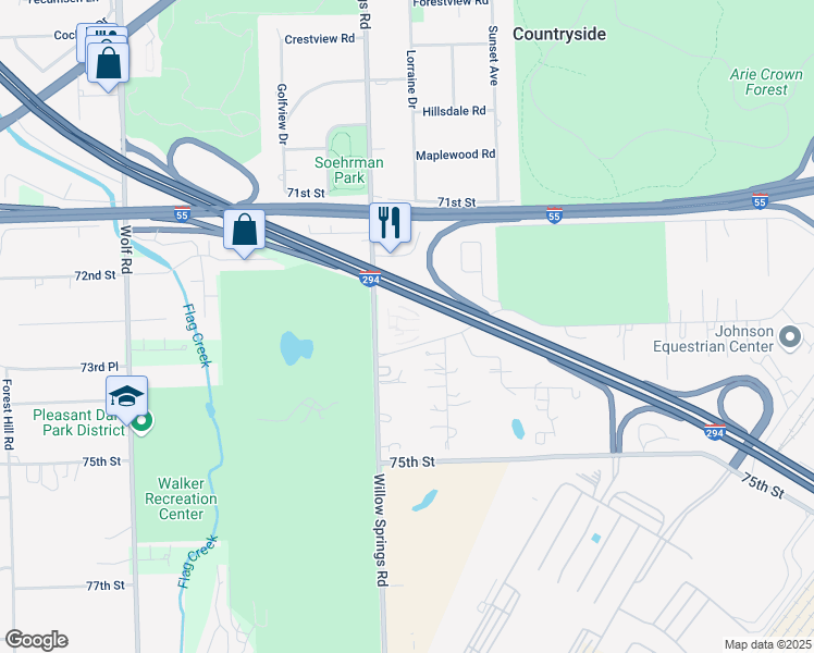 map of restaurants, bars, coffee shops, grocery stores, and more near 10711 5th Avenue Cutoff in Countryside