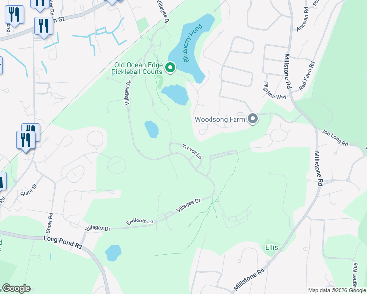 map of restaurants, bars, coffee shops, grocery stores, and more near 73 Trevor Lane in Brewster
