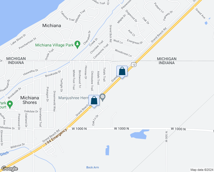 map of restaurants, bars, coffee shops, grocery stores, and more near 202 Grand Beach Road in Michigan City