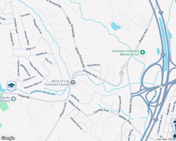 map of restaurants, bars, coffee shops, grocery stores, and more near 1218 Phenix Avenue in Cranston