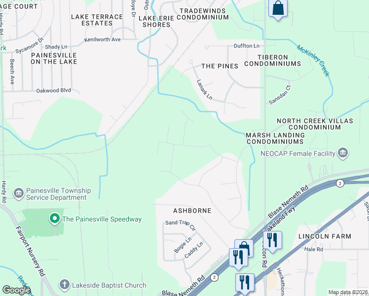 map of restaurants, bars, coffee shops, grocery stores, and more near 1777 Blase Nemeth Road in Painesville