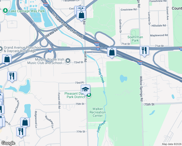 map of restaurants, bars, coffee shops, grocery stores, and more near 11142 Indian Woods Drive in Indian Head Park
