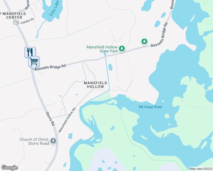map of restaurants, bars, coffee shops, grocery stores, and more near 111 Mansfield Hollow Road in Mansfield