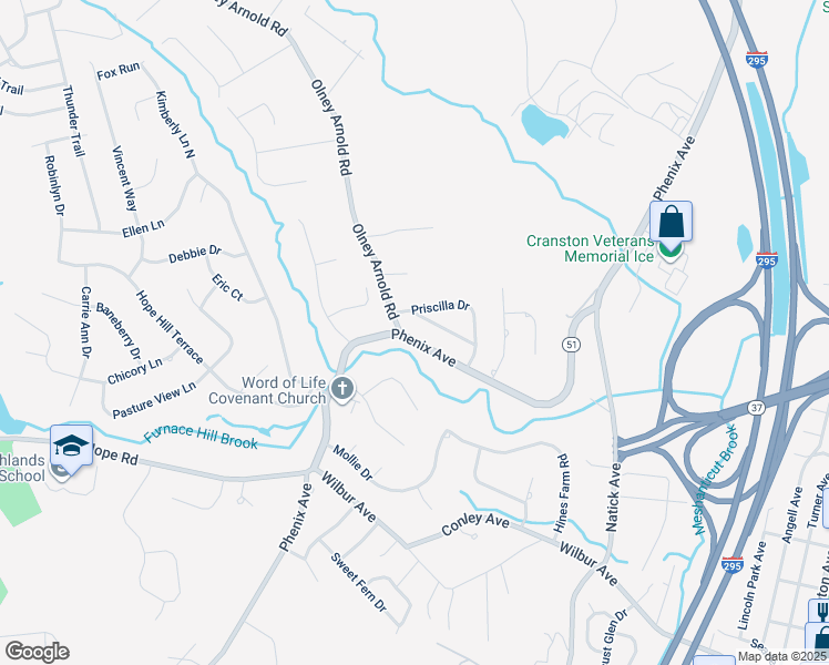 map of restaurants, bars, coffee shops, grocery stores, and more near 1218 Phenix Avenue in Cranston