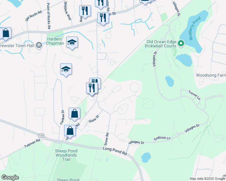 map of restaurants, bars, coffee shops, grocery stores, and more near 108 Woodview Drive in Brewster