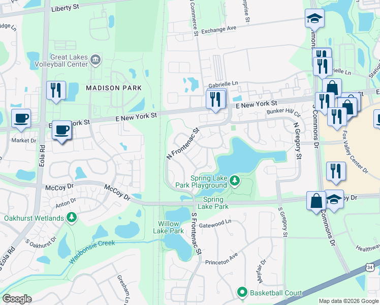 map of restaurants, bars, coffee shops, grocery stores, and more near 303 Persimmon Court in Aurora