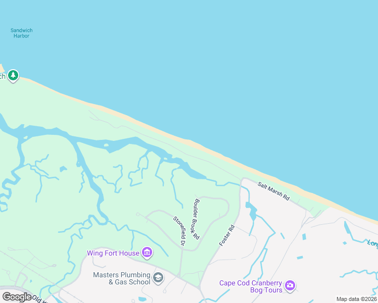 map of restaurants, bars, coffee shops, grocery stores, and more near 46 Salt Marsh Road in Sandwich