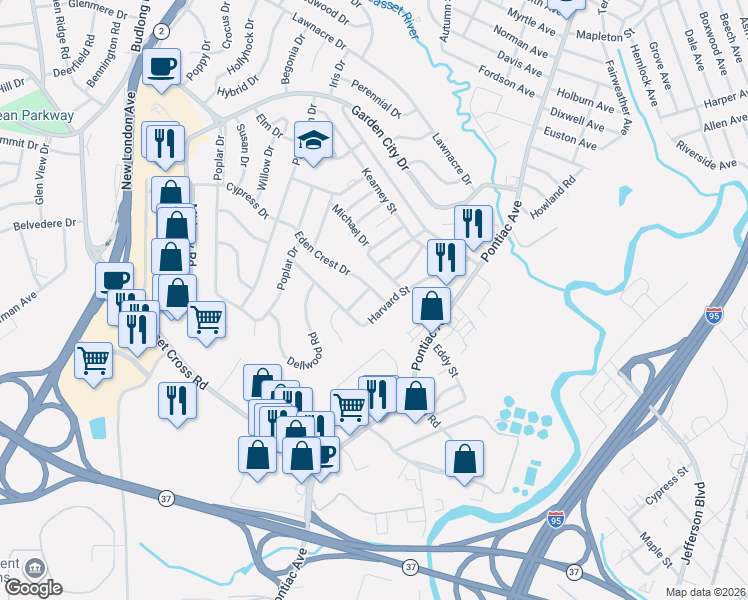 map of restaurants, bars, coffee shops, grocery stores, and more near 131 Harvard Street in Cranston