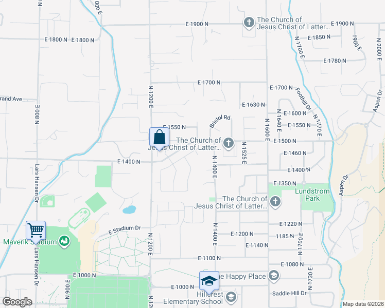 map of restaurants, bars, coffee shops, grocery stores, and more near 1336 East Talmage Lane in Logan