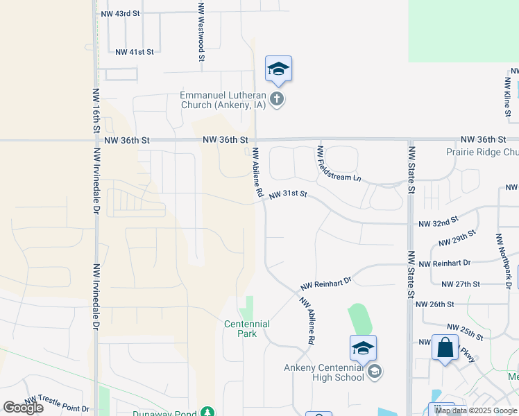 map of restaurants, bars, coffee shops, grocery stores, and more near 2709 Northwest Abilene Road in Ankeny