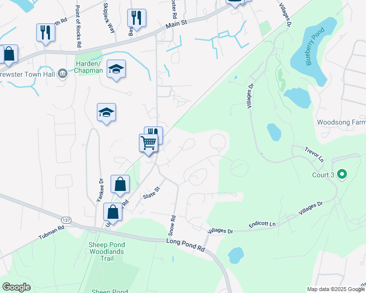 map of restaurants, bars, coffee shops, grocery stores, and more near 108 Woodview Drive in Brewster